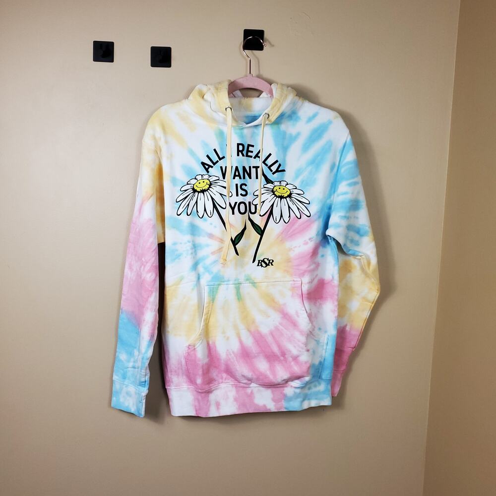 by Samii Ryan Tie-Dye All I Really Want is You Daisy Hooded Sweatshirt Size S